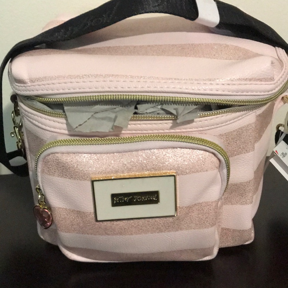 NWT! Betsey Johnson pink glitter strap lunch tote